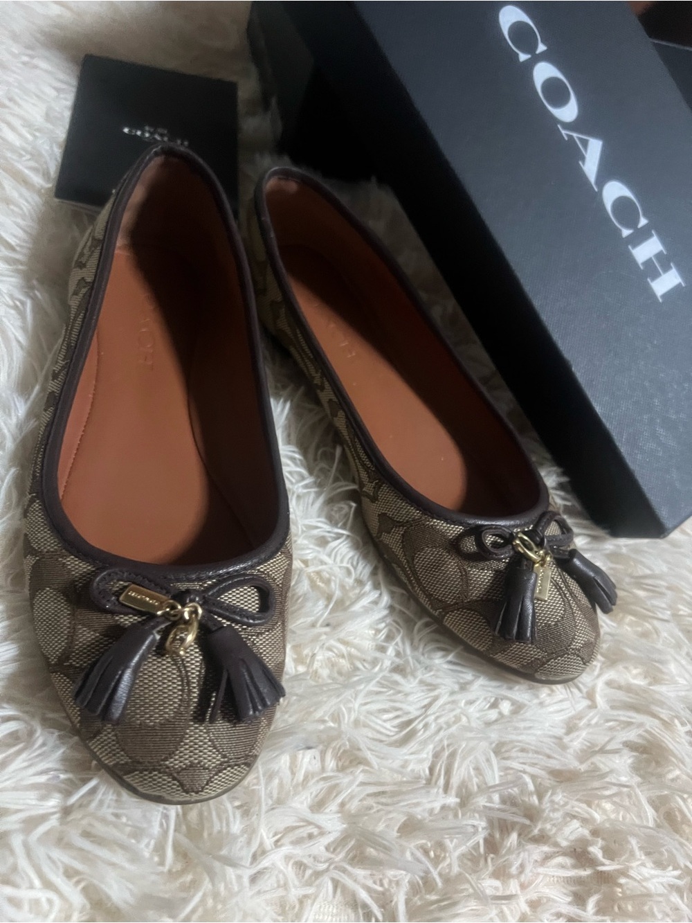 Coach Signature Canvas Ballet Flats in Brown with Dark Trim